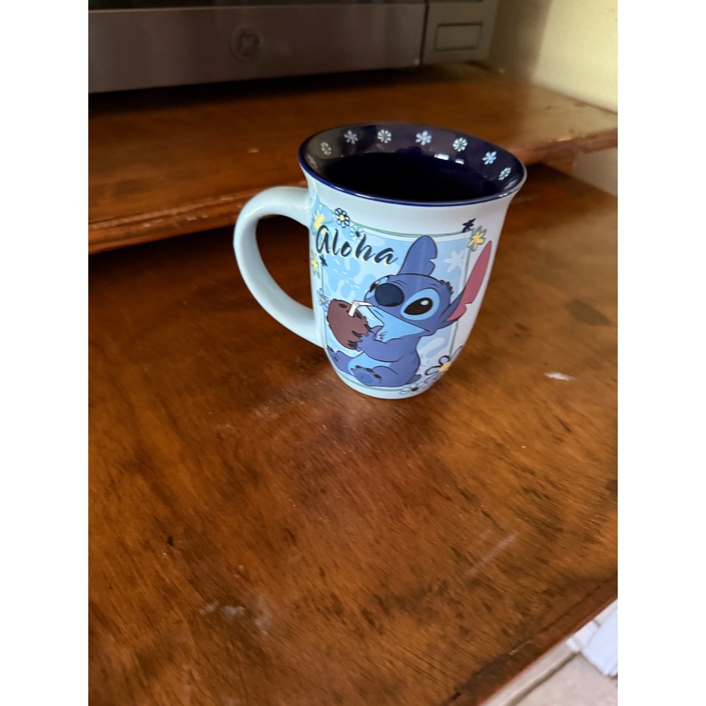 Disney Lilo and Stitch Aloha Ceramic Coffee Mug 16oz Silver Buffalo Blue Navy